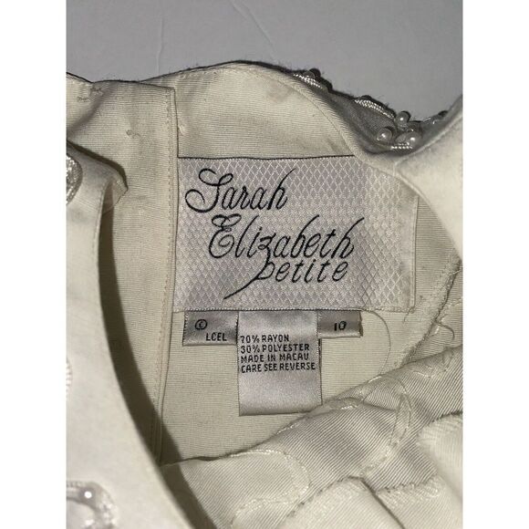 Vnt Sarah Elizabeth Dress Crew Neck Beaded Pearl Button Shoulder Pads 10 Petite - Picture 9 of 16